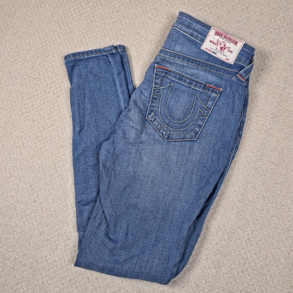 Women's True Religion Curvy Skinny Jeans Size 28 Blue Stretch Denim Mid-Rise Y2K - Picture 1 of 13